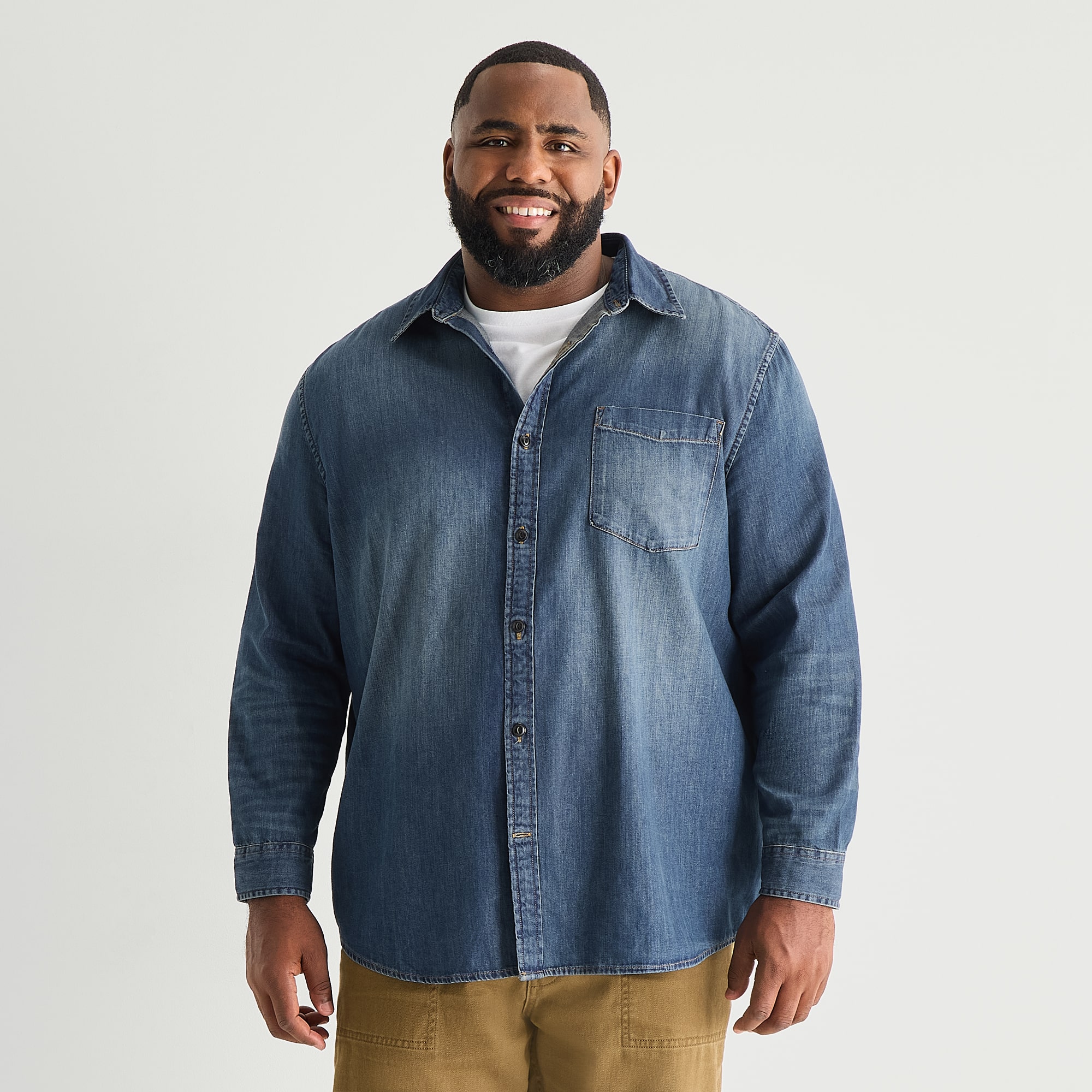 mutual weave Mens Long Sleeve Regular Fit Big and Tall Button-Down Shirt