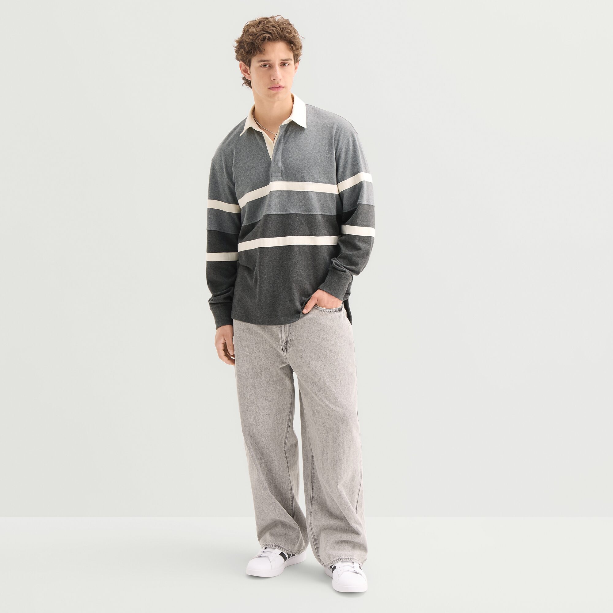 Arizona Mens Crew Neck Long Sleeve Regular Fit Striped Rugby Shirt