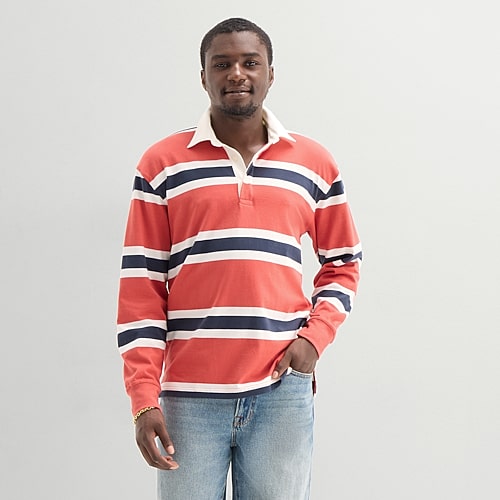 Arizona Mens Crew Neck Long Sleeve Regular Fit Striped Rugby Shirt In Pink