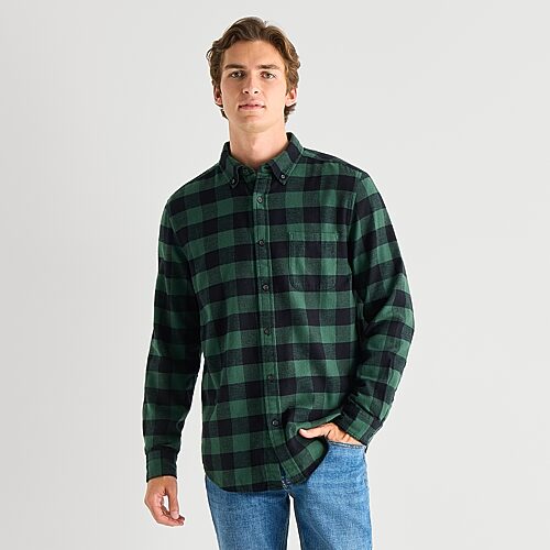 St. John's Bay Seated Mens Easy-on + Easy-off Seated Wear Long Sleeve Adaptive Classic Fit Flannel Shirt, X-large, Green