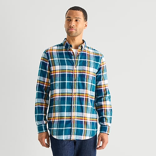 St. John's Bay Mens Long Sleeve Classic Fit Flannel Shirt, Medium, Blue