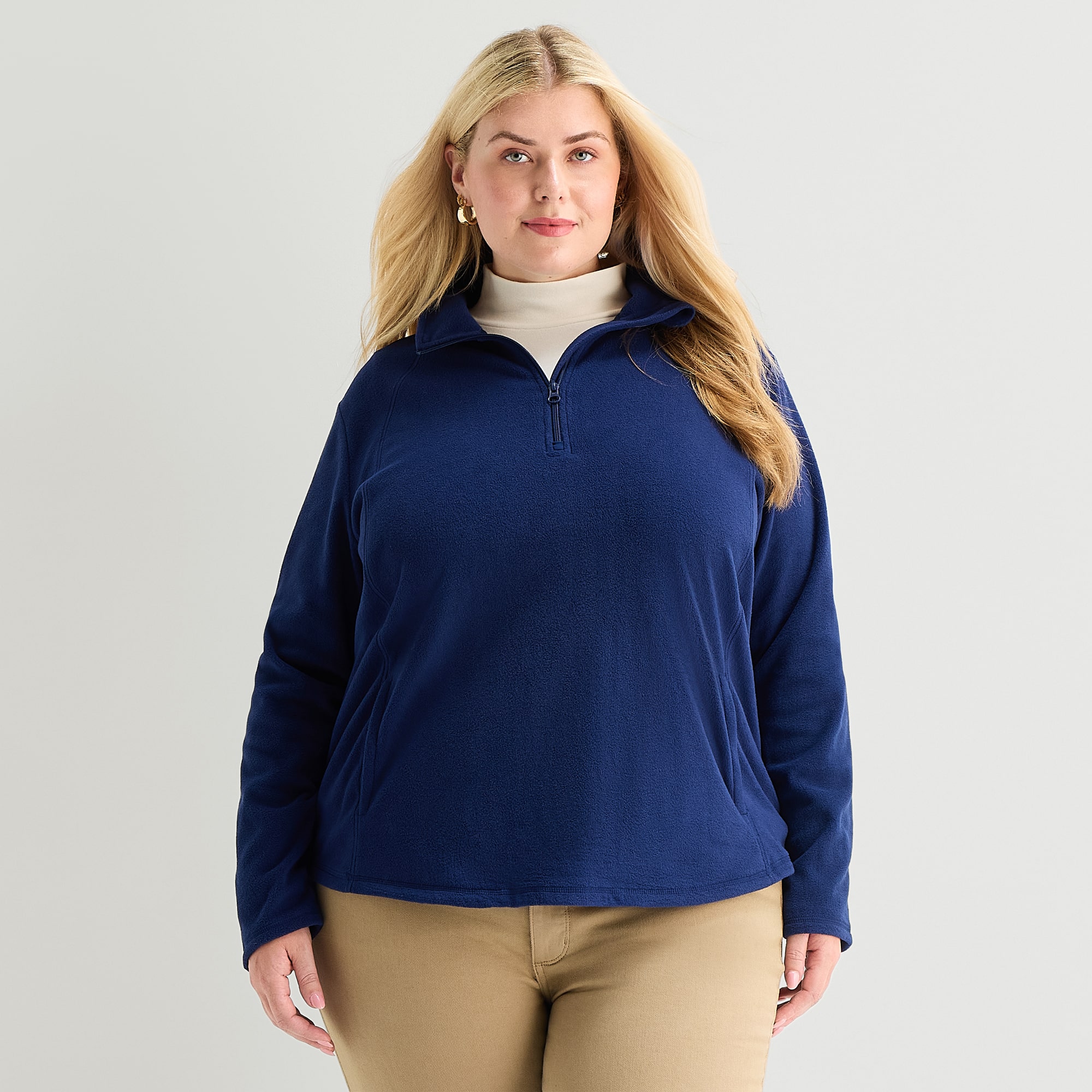 St. John's Bay Womens Plus Mock Neck Long Sleeve Quarter-Zip Pullover