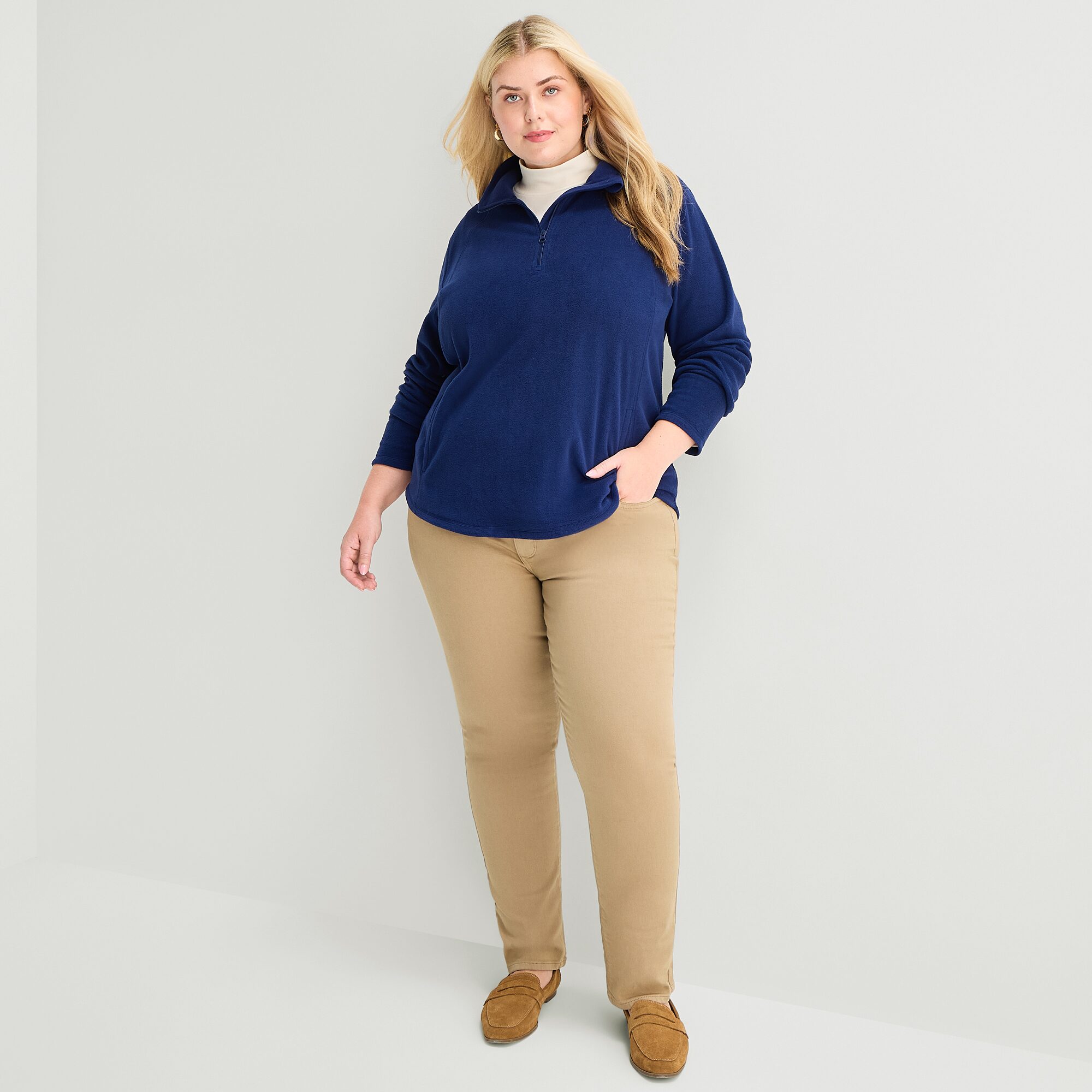 St. John's Bay Womens Plus Mock Neck Long Sleeve Quarter-Zip Pullover