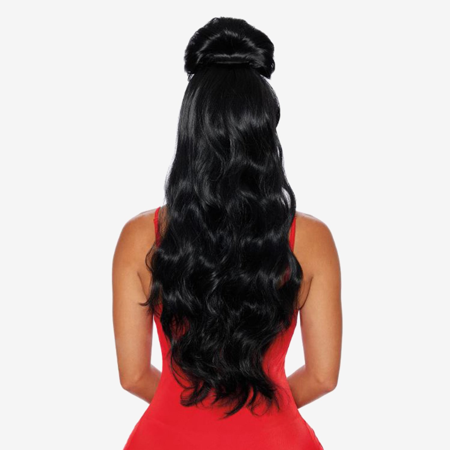 Mens Black Extra Long Hair With Pompadou Wig Costume Accessory