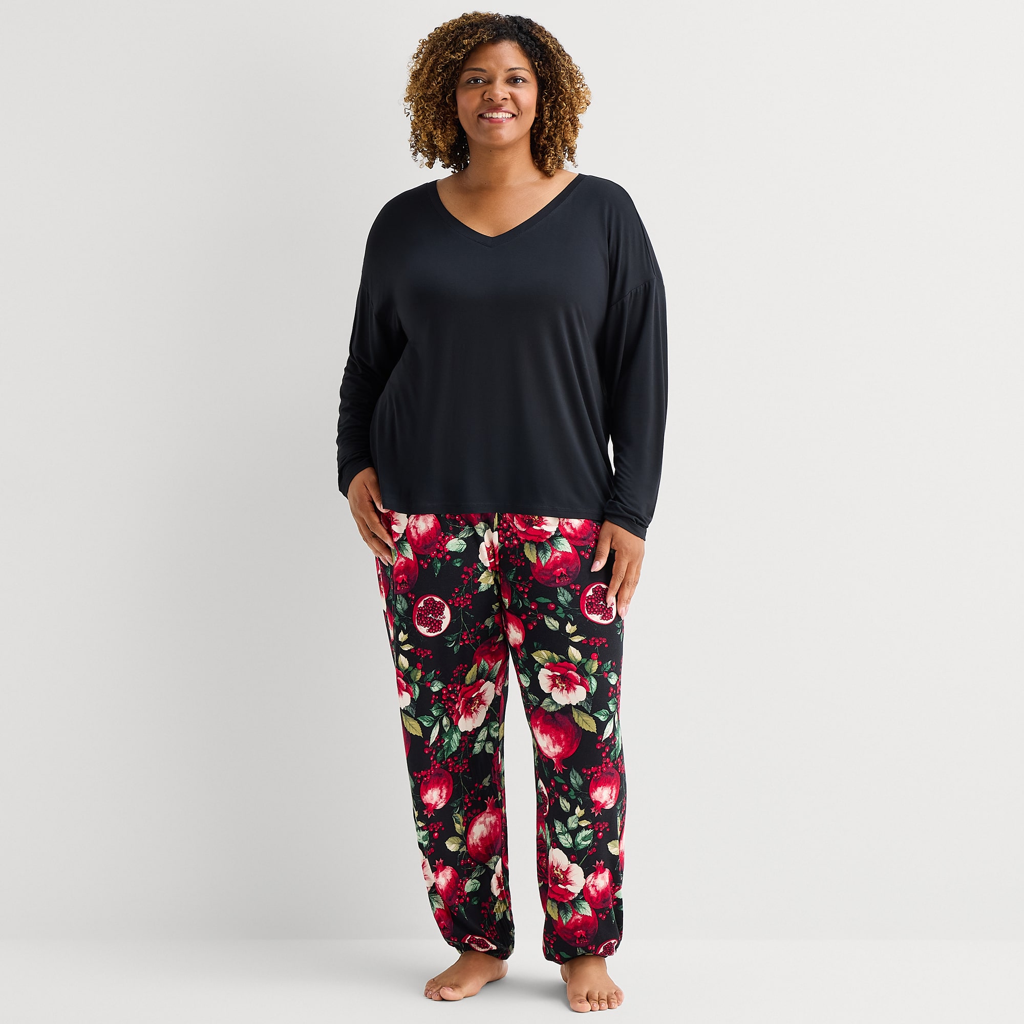 Liz Claiborne Cool and Calm Womens V-Neck Long Sleeve 2-pc. Pajama Set