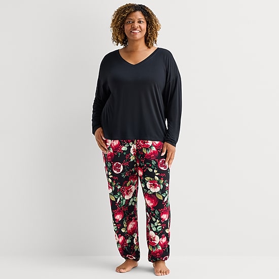 Liz Claiborne Cool and Calm Womens V-Neck Long Sleeve 2-pc. Pajama Set