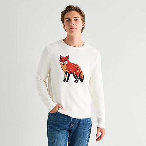 St. John's Bay Intarsia Mens Crew Neck Long Sleeve Pullover Sweater In White