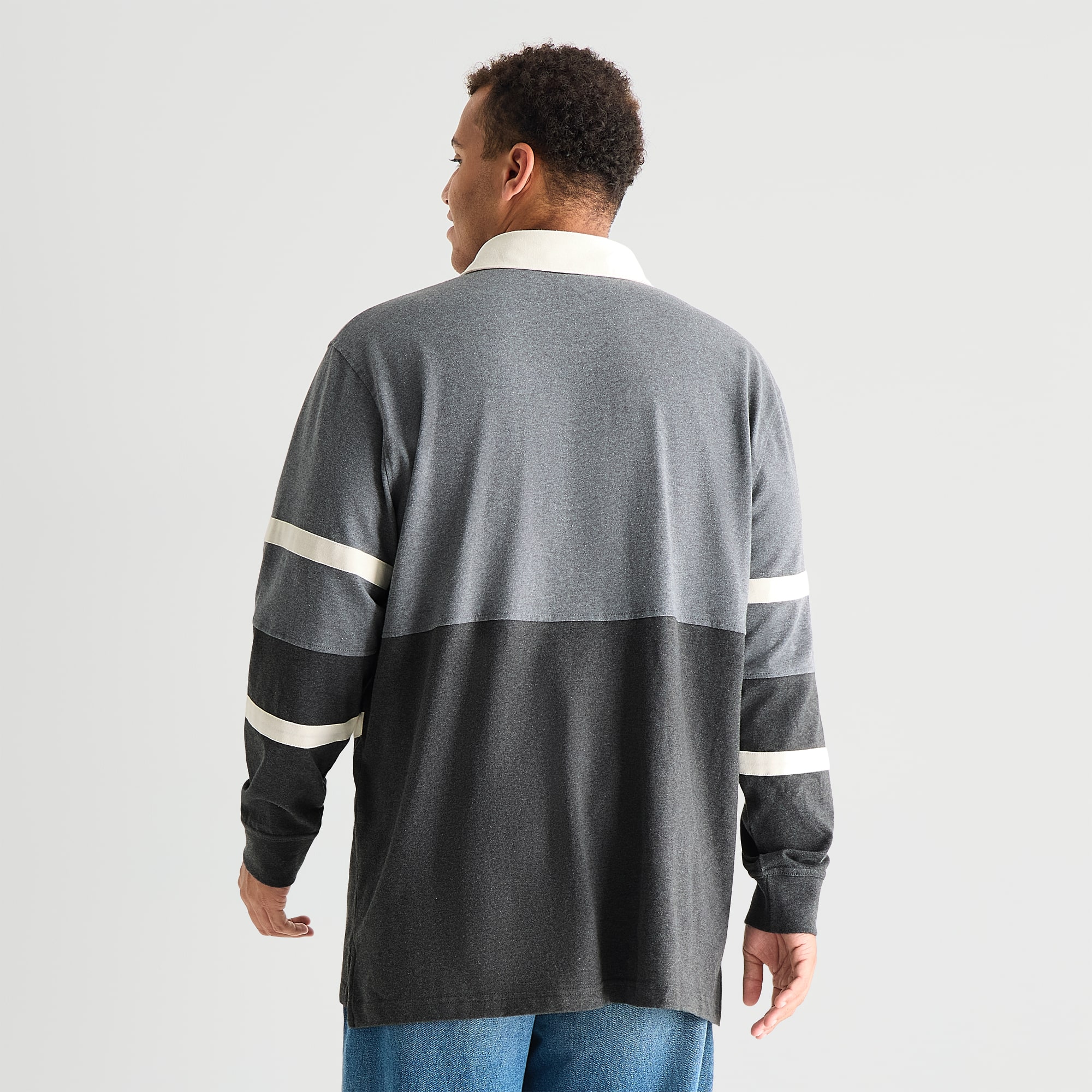 Arizona Mens Crew Neck Long Sleeve Classic Fit Striped Big and Tall Rugby Shirt