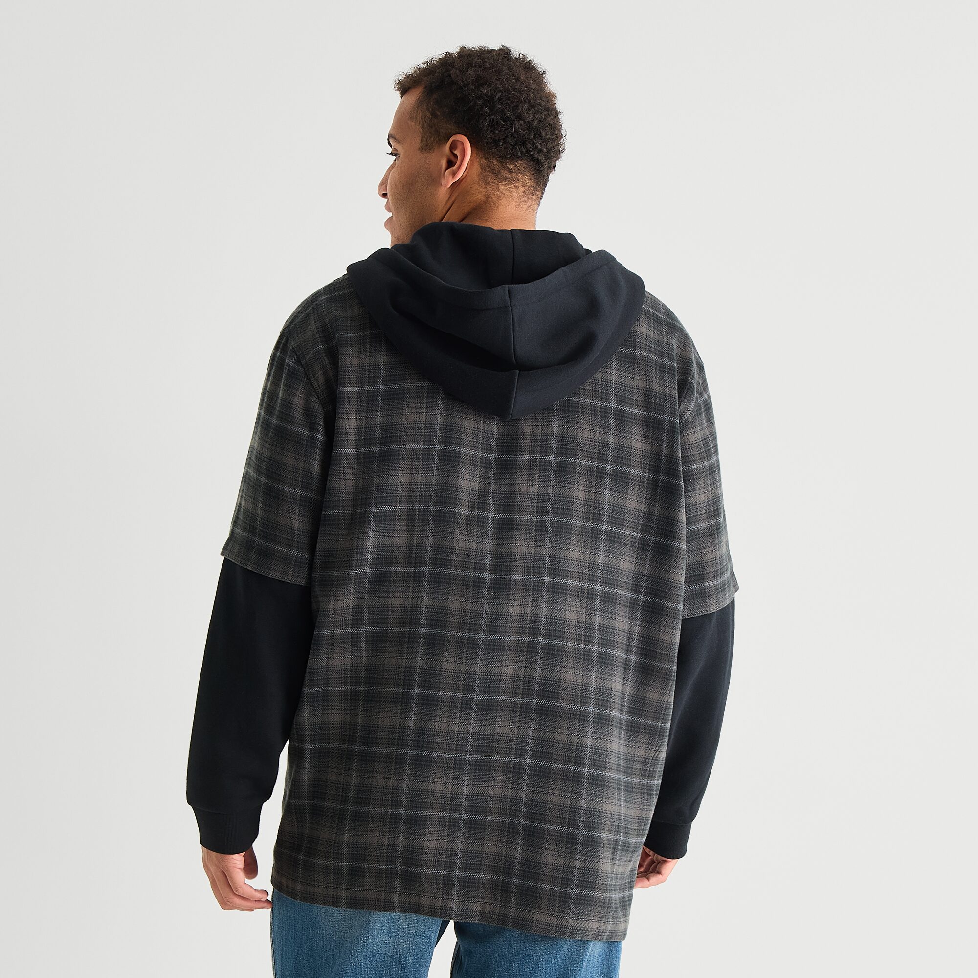 Arizona Mens Hooded Long Sleeve Classic Fit Big and Tall Flannel Shirt