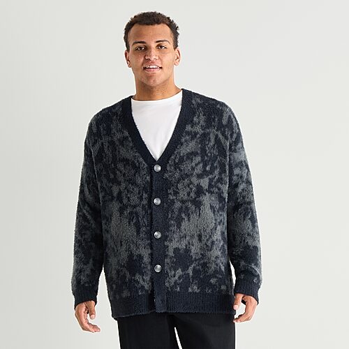 Arizona Mens V Neck Long Sleeve Button Big And Tall Cardigan In Black