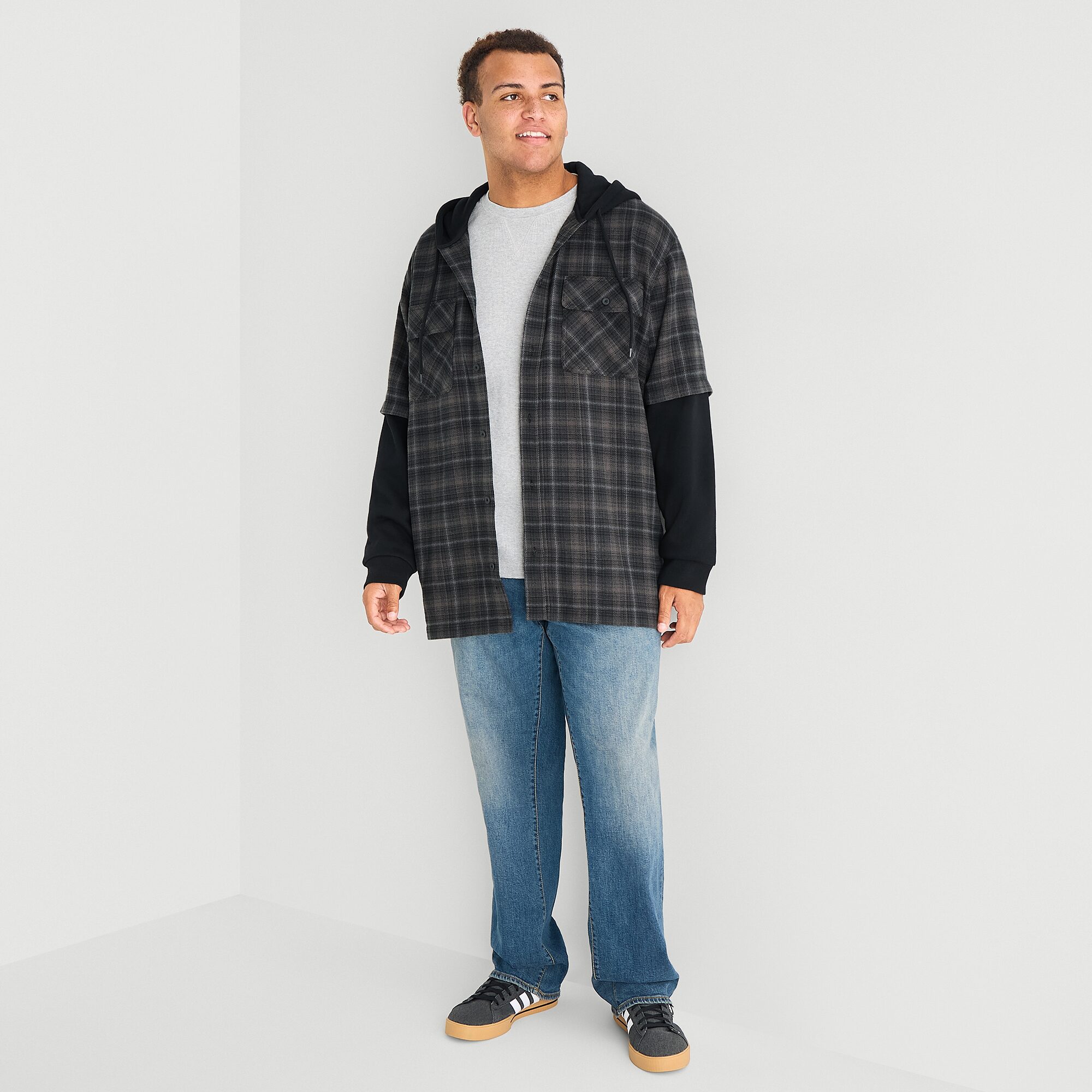 Arizona Mens Hooded Long Sleeve Classic Fit Big and Tall Flannel Shirt