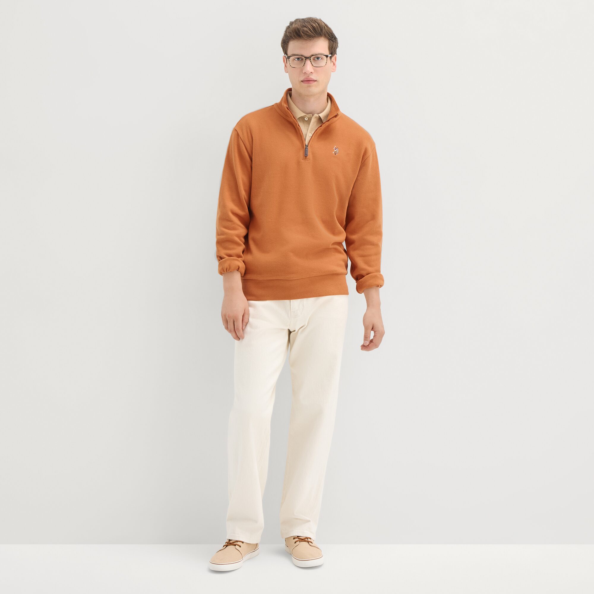 U.S. Polo Assn. Flatback Mens Mock Neck Long Sleeve Quarter-Zip Pullover