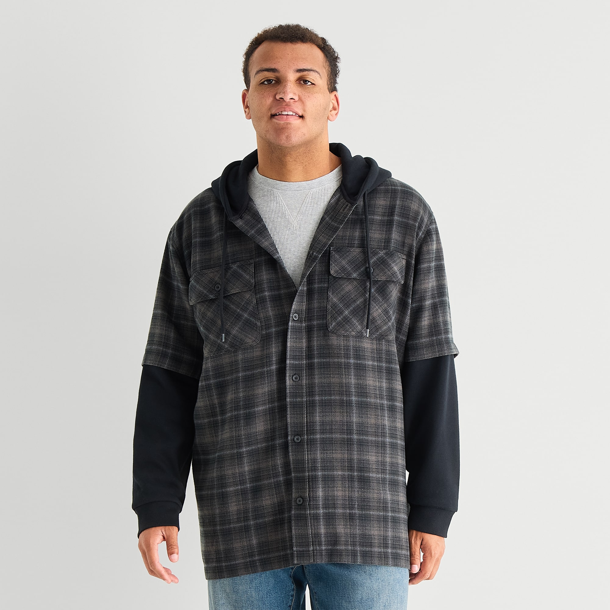Arizona Mens Hooded Long Sleeve Classic Fit Big and Tall Flannel Shirt