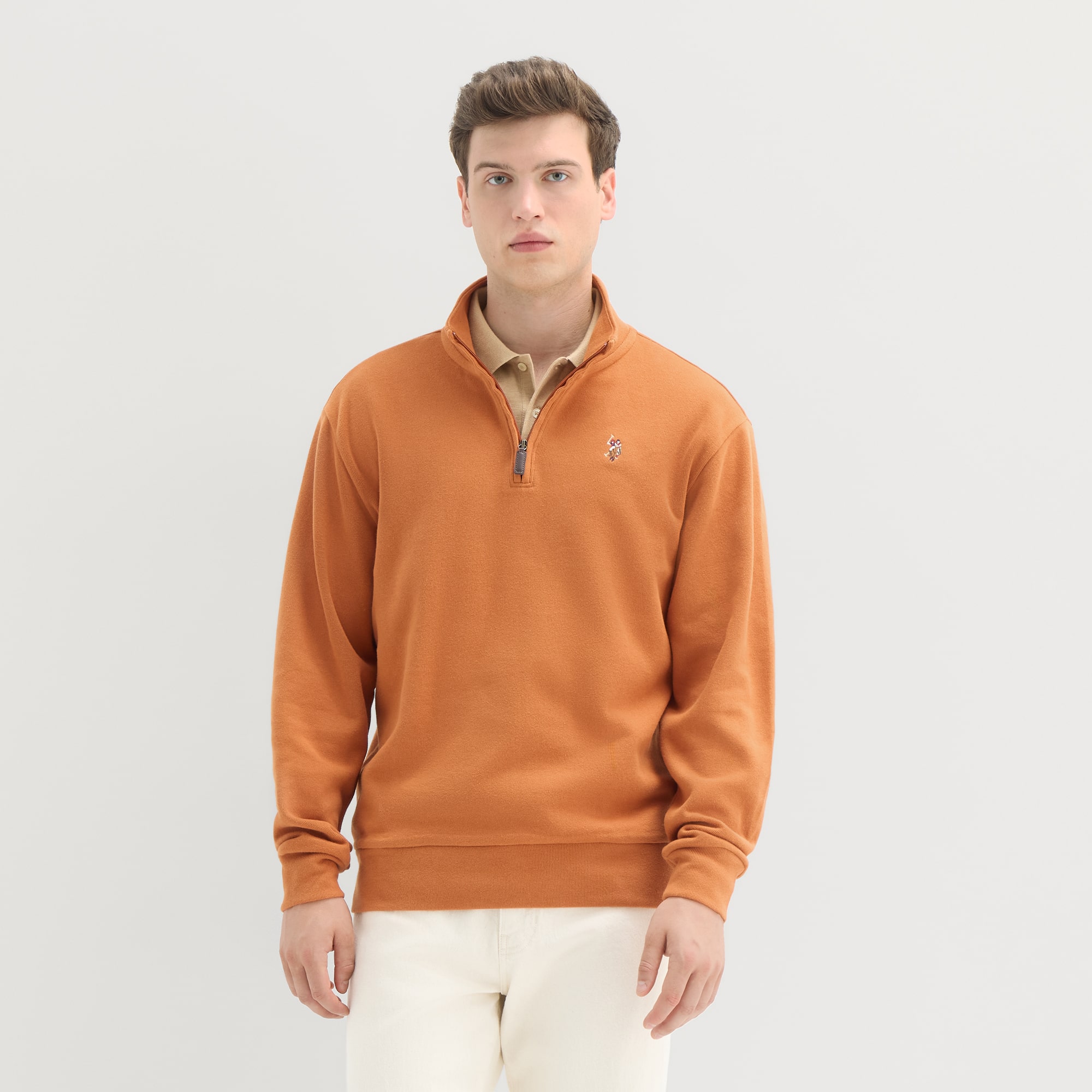 U.S. Polo Assn. Flatback Mens Mock Neck Long Sleeve Quarter-Zip Pullover