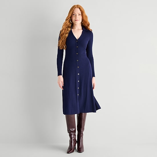Danny & Nicole Womens Long Sleeve Midi Sweater Dress
