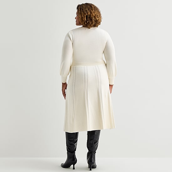 Danny & Nicole Womens Plus Long Sleeve Midi Sweater Dress