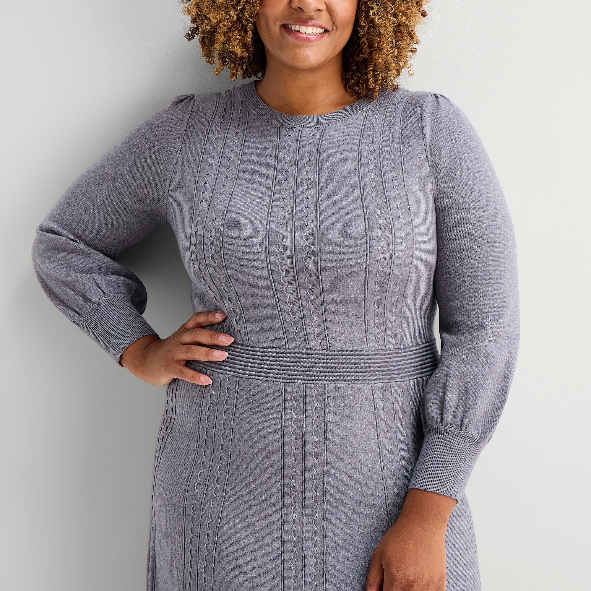 Danny & Nicole Womens Plus Long Sleeve Midi Sweater Dress