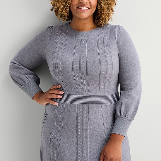 Danny & Nicole Womens Plus Long Sleeve Midi Sweater Dress