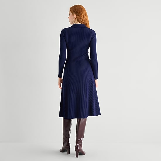 Danny & Nicole Womens Long Sleeve Midi Sweater Dress