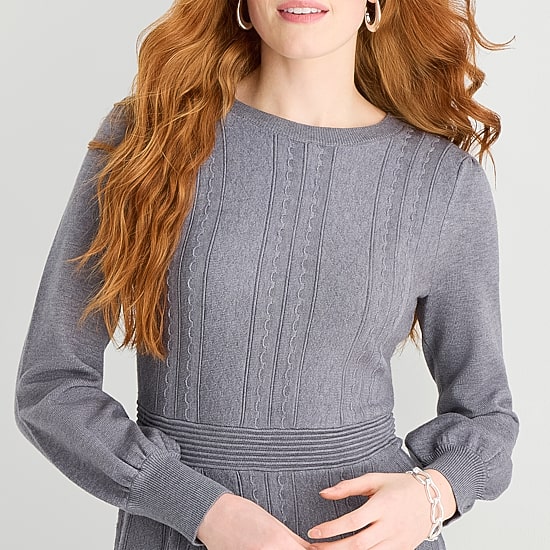 Danny & Nicole Womens Long Sleeve Midi Sweater Dress
