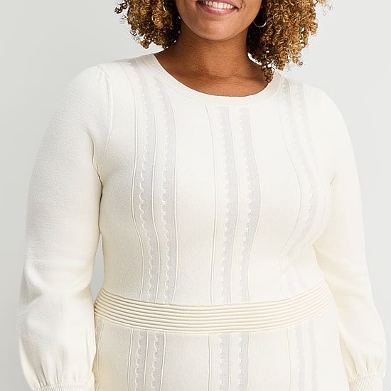 Danny & Nicole Womens Plus Long Sleeve Midi Sweater Dress