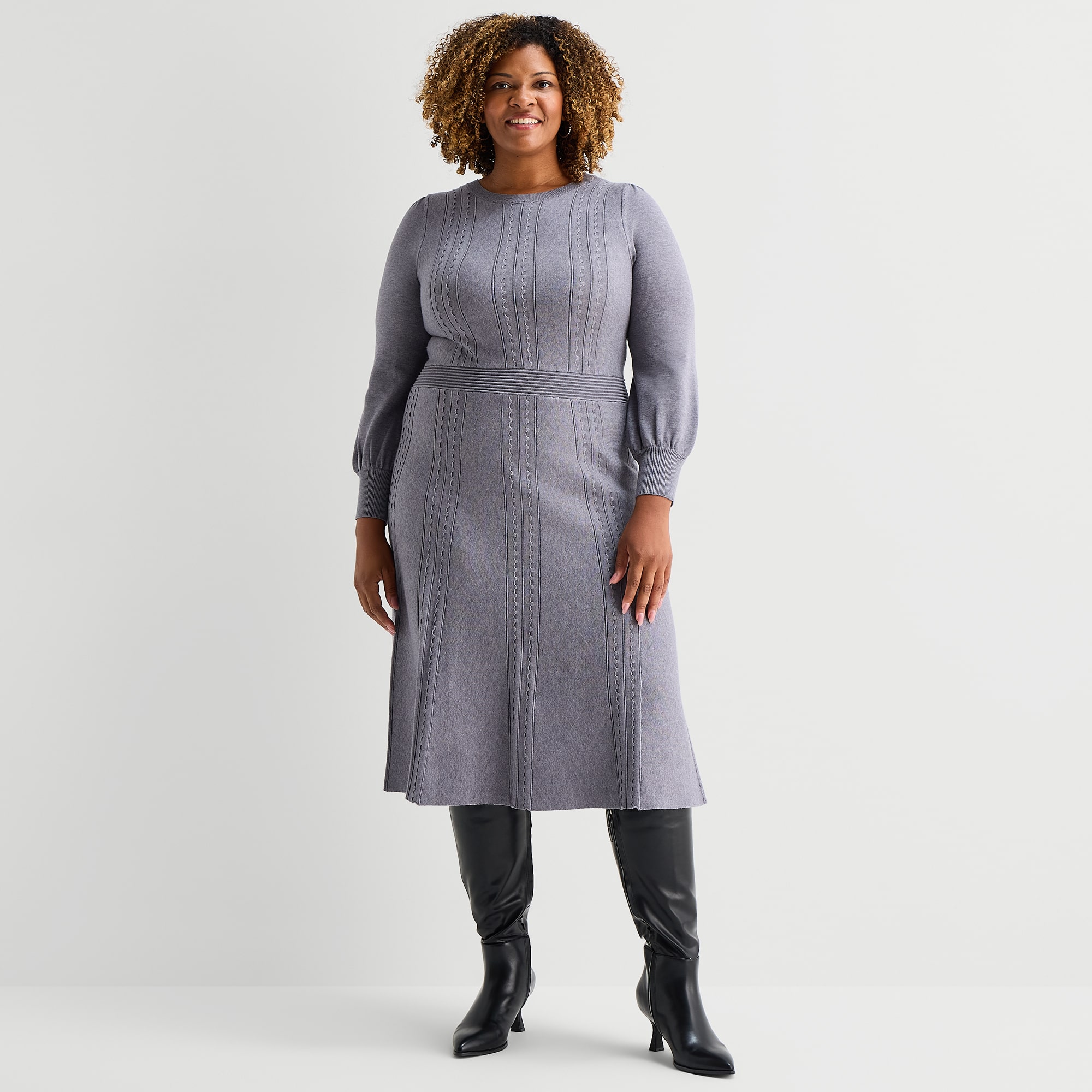 Danny & Nicole Womens Plus Long Sleeve Midi Sweater Dress