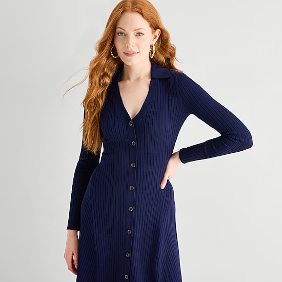 Danny & Nicole Womens Long Sleeve Midi Sweater Dress