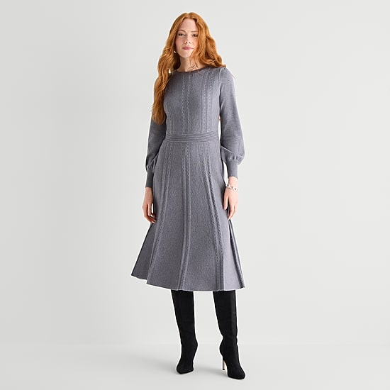 Danny & Nicole Womens Long Sleeve Midi Sweater Dress