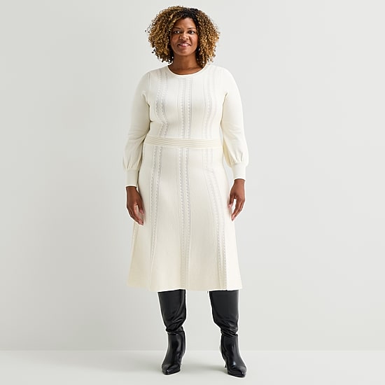 Danny & Nicole Womens Plus Long Sleeve Midi Sweater Dress