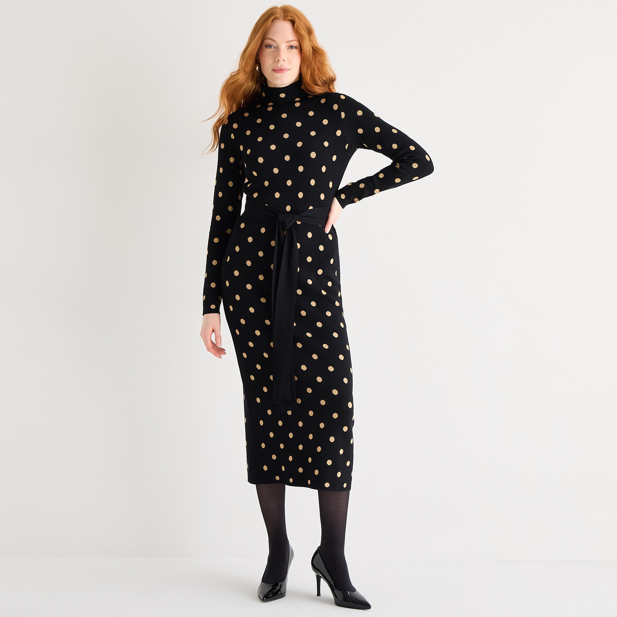 Danny & Nicole Womens Long Sleeve Dots Midi Sweater Dress