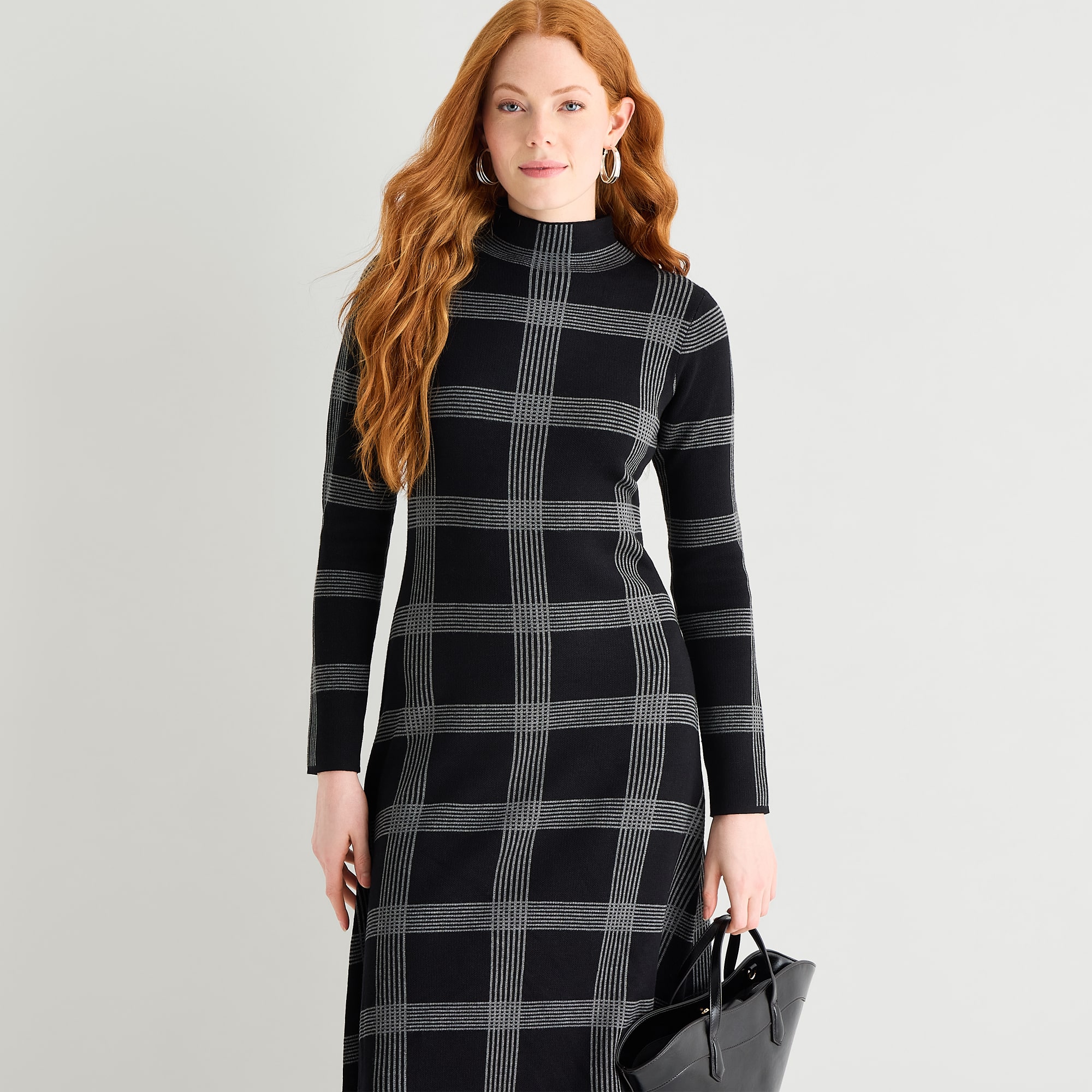 Danny & Nicole Womens Long Sleeve Windowpane Midi Sweater Dress