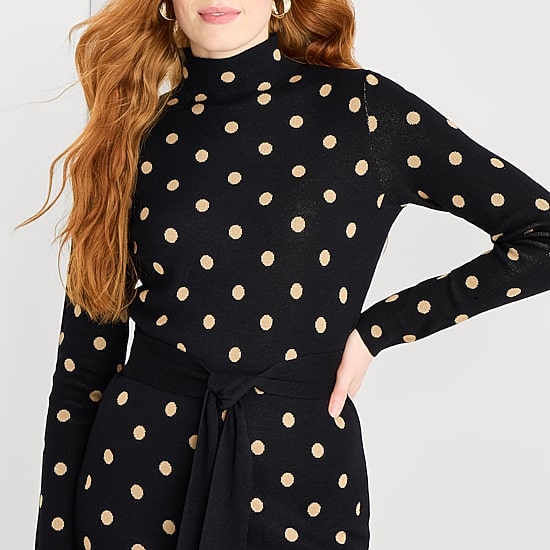 Danny & Nicole Womens Long Sleeve Dots Midi Sweater Dress