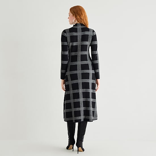Danny & Nicole Womens Long Sleeve Windowpane Midi Sweater Dress