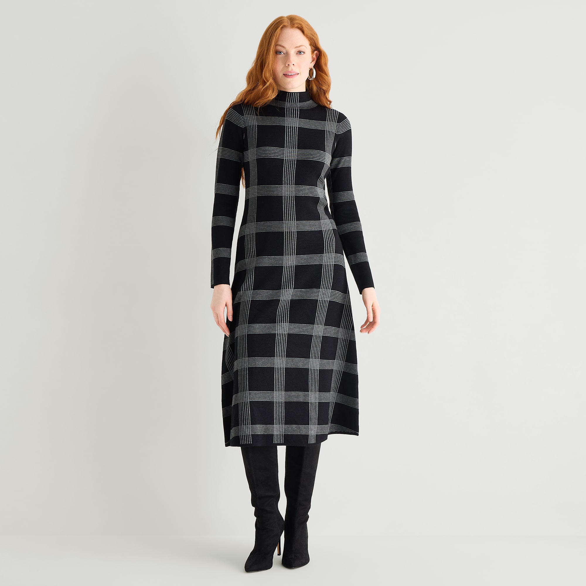 Danny & Nicole Womens Long Sleeve Windowpane Midi Sweater Dress