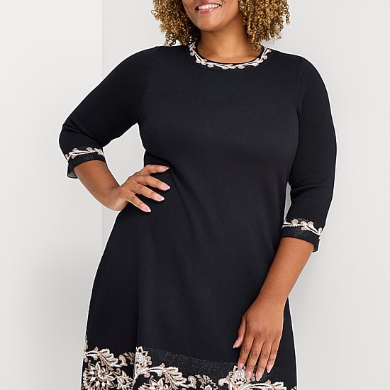 Jessica Howard Womens Plus 3/4 Sleeve Bordered Sweater Dress