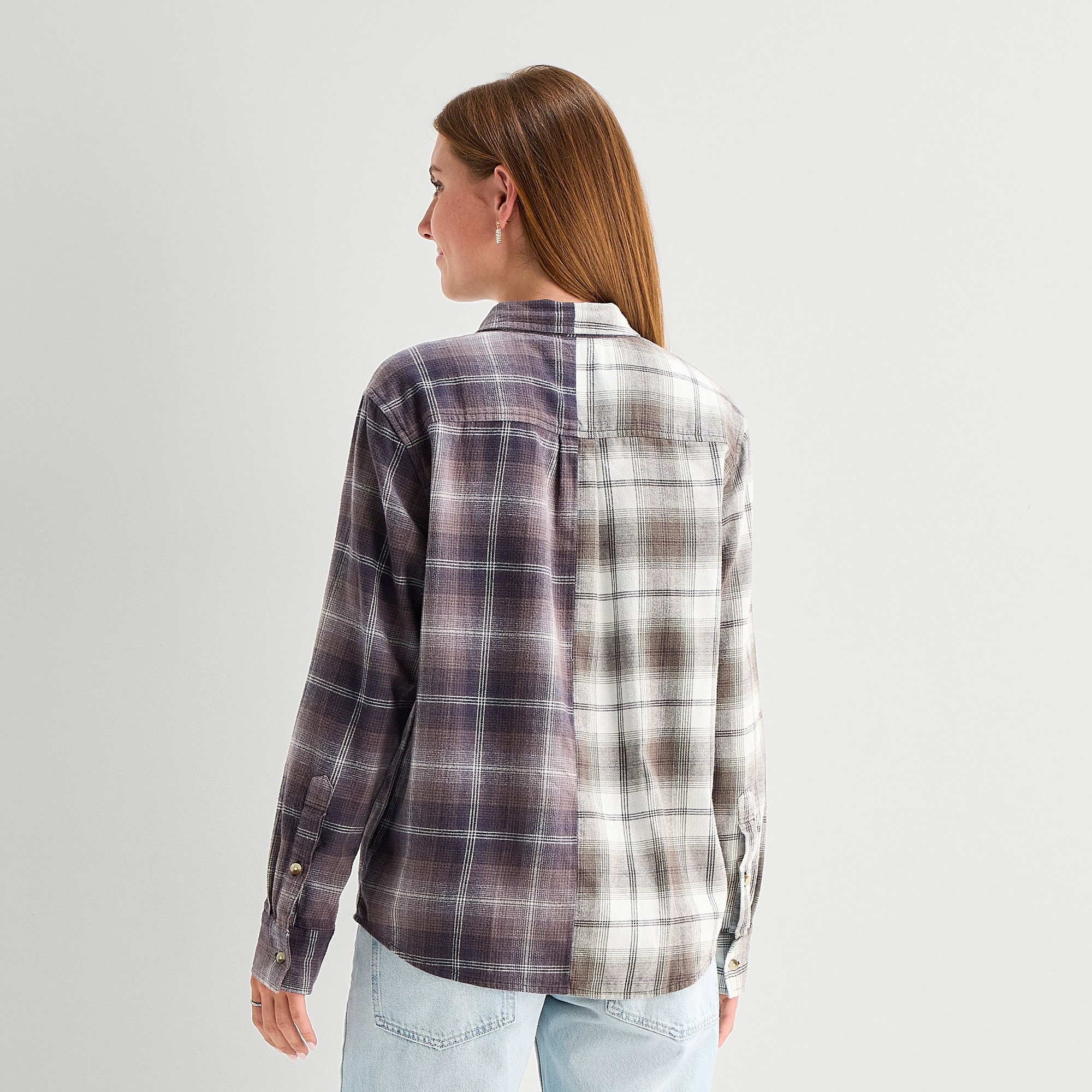 Arizona Womens Juniors Cuffed Long Sleeve Relaxed Fit Button-Down Shirt