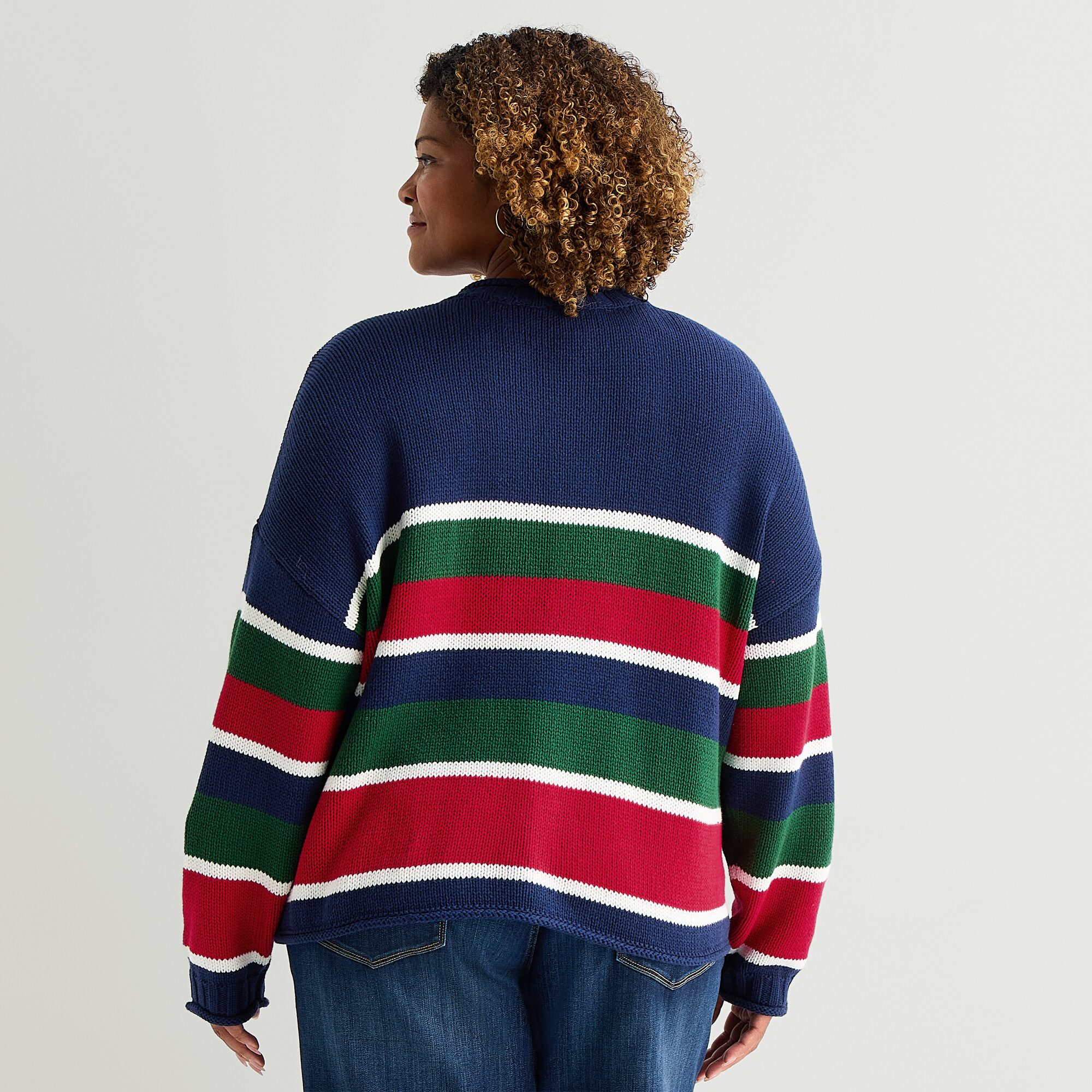 St. John's Bay Plus Womens Crew Neck Long Sleeve Striped Pullover Sweater