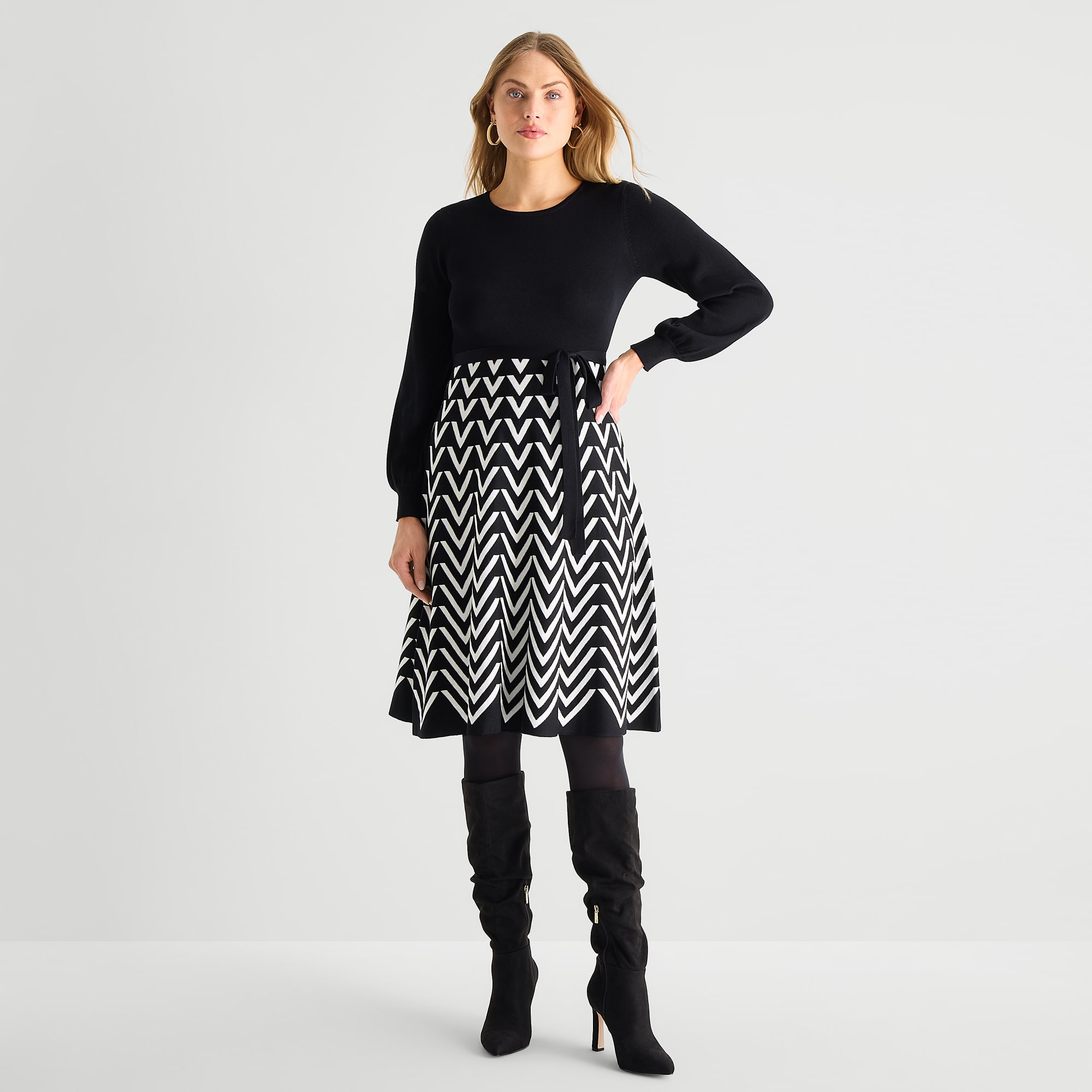 Jessica Howard Womens Long Sleeve Chevron Sweater Dress