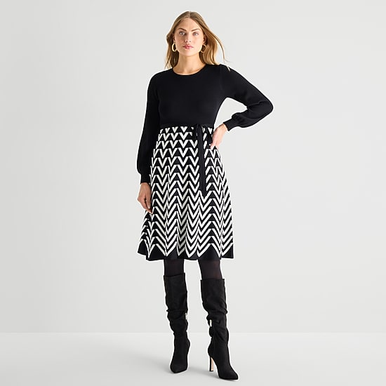 Jessica Howard Womens Long Sleeve Chevron Sweater Dress