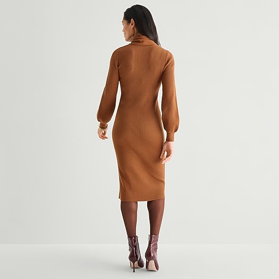 Jessica Howard Womens Long Sleeve Midi Sweater Dress