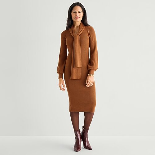 Jessica Howard Womens Long Sleeve Midi Sweater Dress In Brown