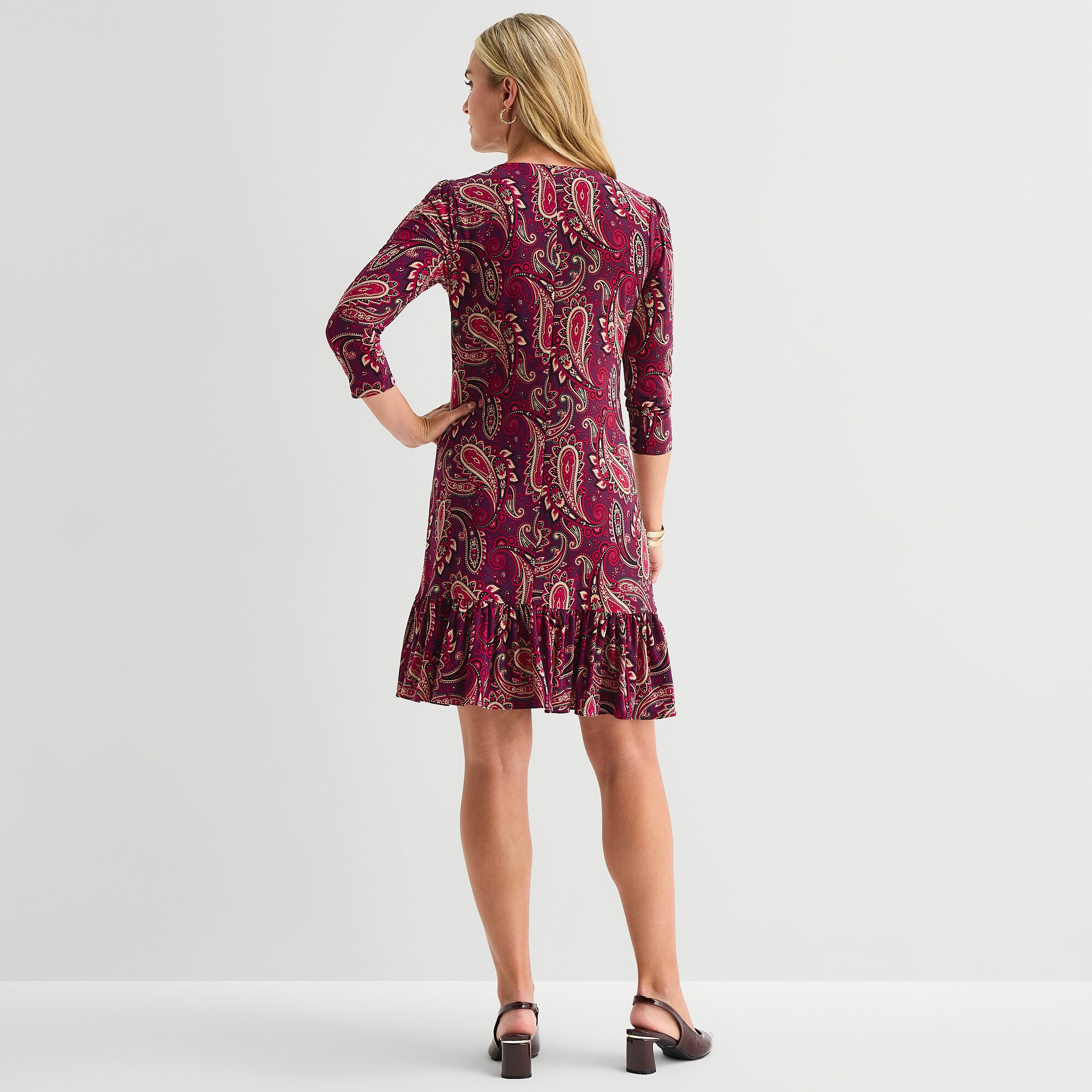Marc New York Womens Round Neck Long Sleeve Paisley Shift Dress