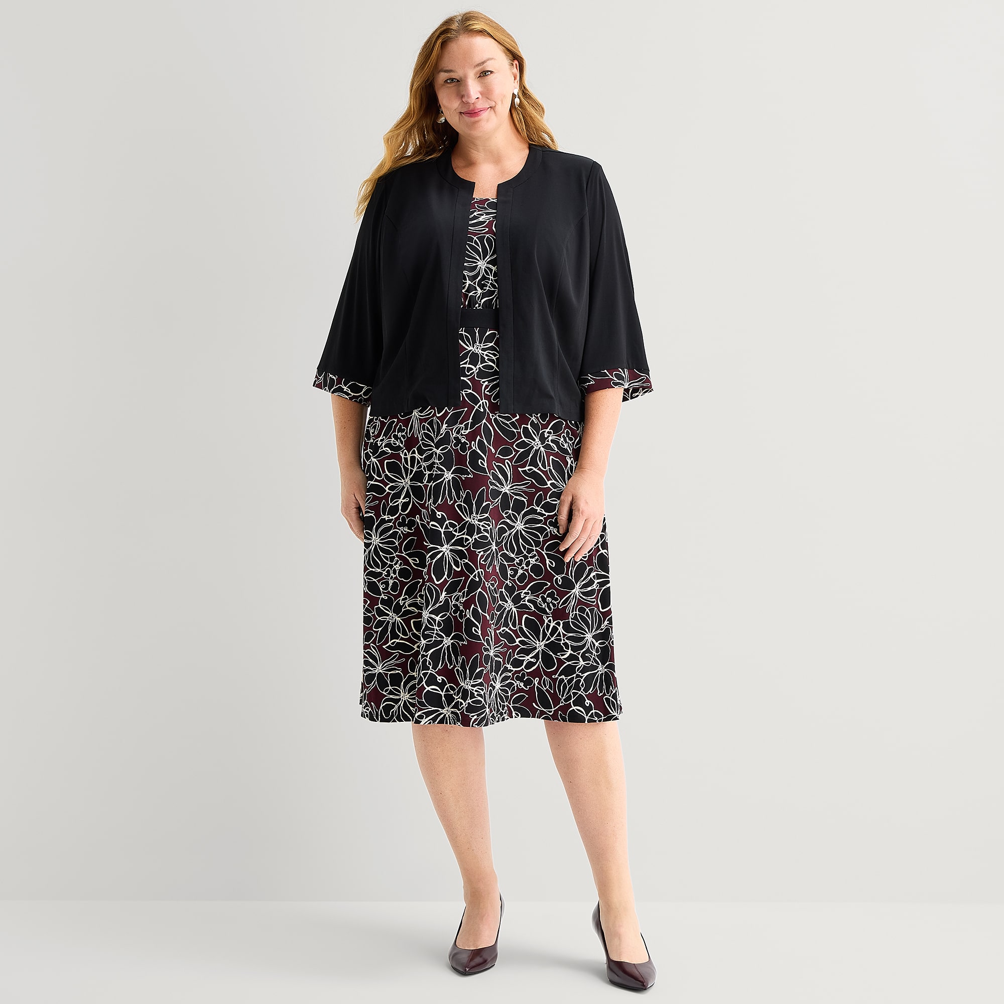 Studio 1 Womens Plus Midi Floral Jacket Dress