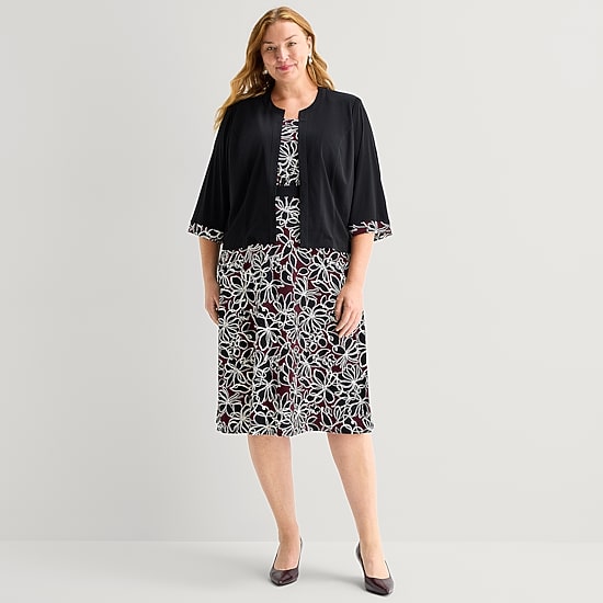 Studio 1 Womens Plus Midi Floral Jacket Dress