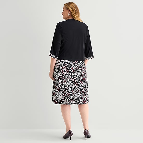 Studio 1 Womens Plus Midi Floral Jacket Dress