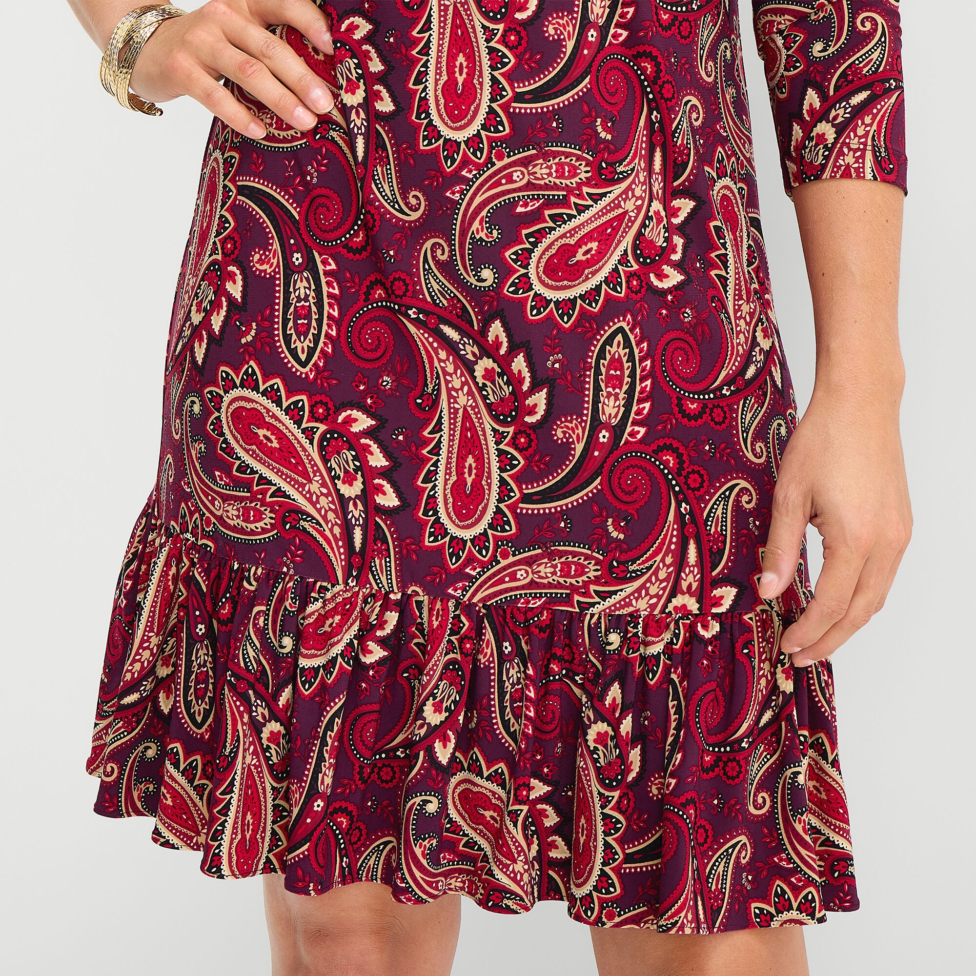 Marc New York Womens Round Neck Long Sleeve Paisley Shift Dress