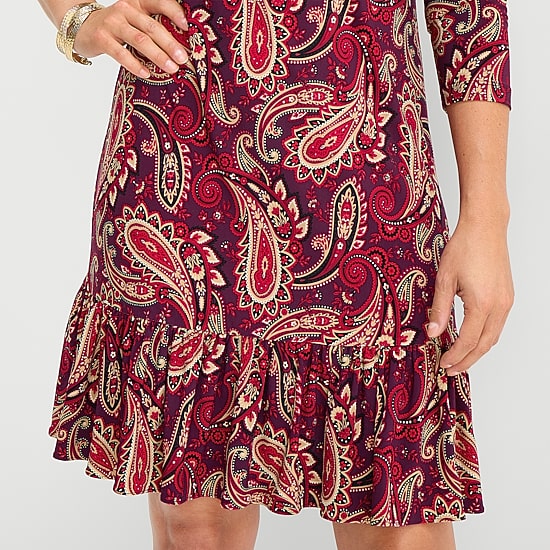 Marc New York Womens Round Neck 3/4 Sleeve Paisley Shift Dress