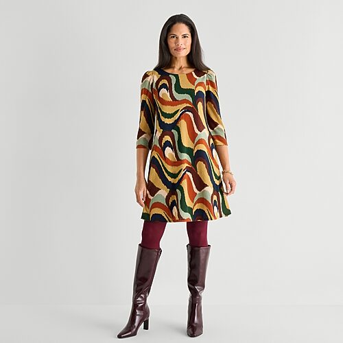 Jessica Howard Womens Boat Neck 3/4 Sleeve Plaid Shift Dress In Brown