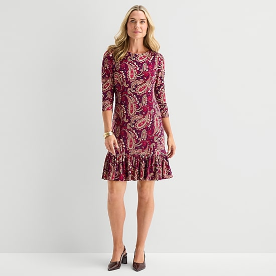 Marc New York Womens Round Neck 3/4 Sleeve Paisley Shift Dress