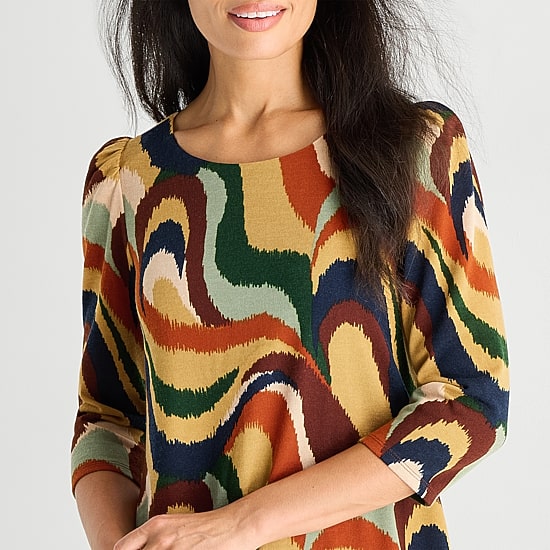 Jessica Howard Womens Boat Neck 3/4 Sleeve Abstract Shift Dress
